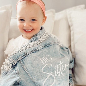 Kleine Mädchen Personalisierte Blaue Perle Jeansjacke, Gestickt, Blumenmädchen Jeansjacke, Kleinkind Jeansjacke, Benutzerdefinierte Mädchen Kleidung ESE172.B.C