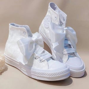 Converse de novia, Converse de boda, Converse altas, Converse personalizadas, Converse con encaje, Converse de novia, Converse de novia personalizada HCE001.C