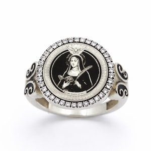 Saint Teresa of Avila Wisdom Ring in Oxidized 925 Silver – Patron Saint of Writers Catholic Talisman