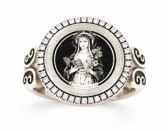 St Catherine Wisdom Ring in Oxidized 925 Silver – Patron Saint of Students Catholic Talisman Jewelry