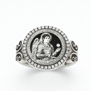 Archangel Zadkiel Forgiveness Ring in Oxidized 925 Silver – Angel of Mercy Violet Flame Talisman