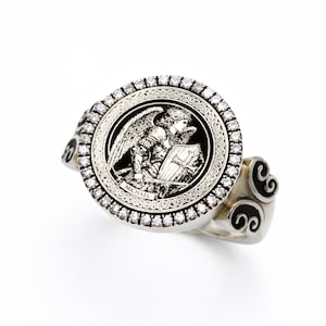 Archangel Michael Protection Ring in Oxidized 925 Silver – Warrior Angel Shield Talisman image 2