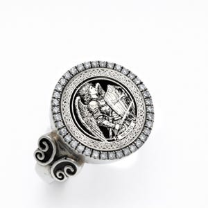 Archangel Michael Protection Ring in Oxidized 925 Silver – Warrior Angel Shield Talisman image 3