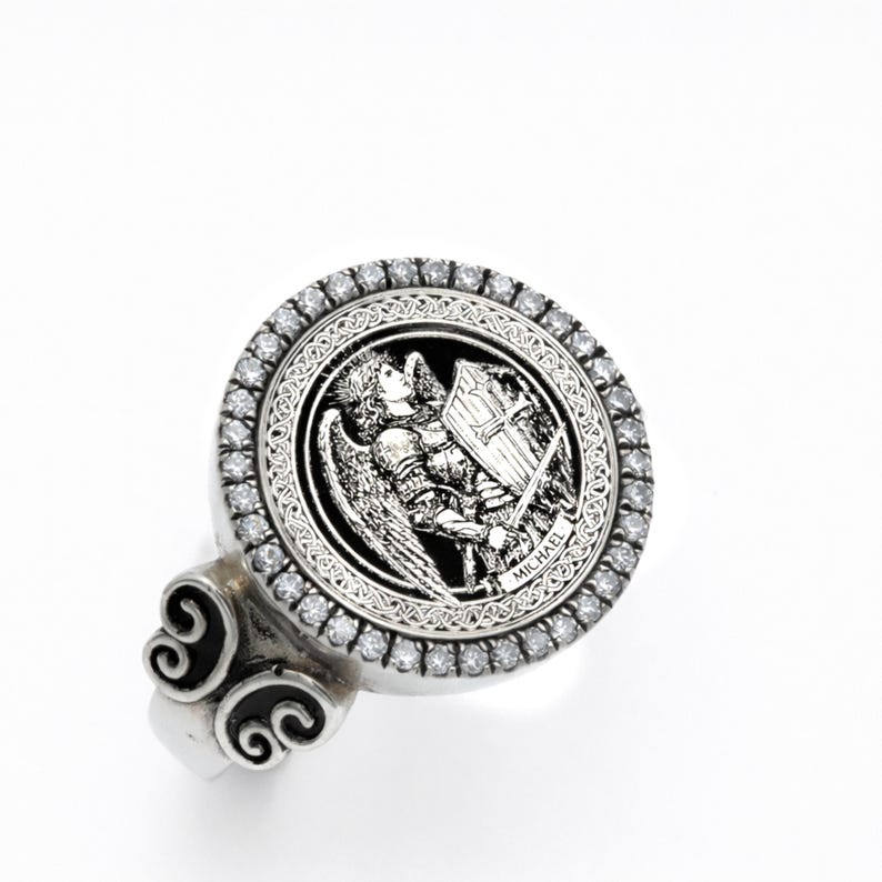 Archangel Michael Protection Ring in Oxidized 925 Silver – Warrior Angel Shield Talisman image 3