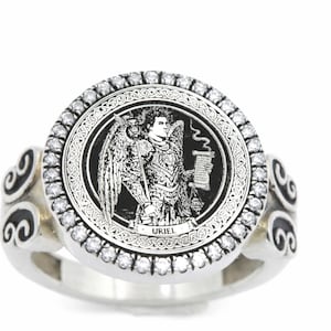 Archangel Uriel Wisdom Ring in Oxidized 925 Silver – Angel of Fire Light of God Talisman