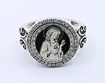 Mary Magdalene Forgiveness Ring in Oxidized 925 Silver – Apostle Saint Catholic Talisman