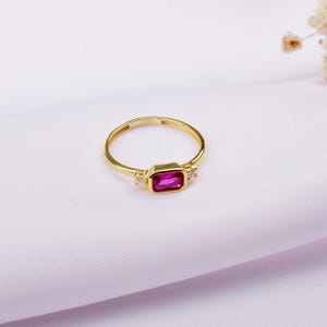 Vintage Inspired Ruby Ring, 925 Silver with Octagon Cut Red Gemstone, Sparkling CZ Accents, Perfect Gift for Her, Elegant Jewelry Choice