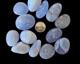 Blue Chalcedony Tumbled Crystals.