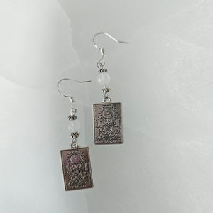 Boucles d'oreilles carte de tarot (La Luna, l'étoile, les amoureux) avec divers cristaux véritables