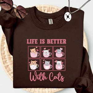Life Is Better with Cats Shirt, Cute Cat in Mug Shirt, Kawaii Cat Lover Gift, Funny Cartoon Cat Tee, Cozy Pet Mom Graphic Tee, Cat Lover Tee