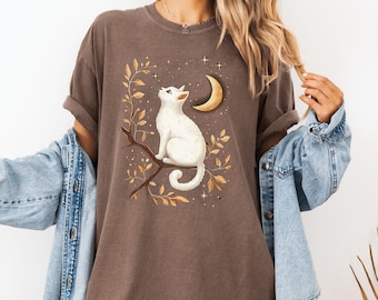 Celestial Cat Moon Shirt - Mystical Kitty Graphic Tee