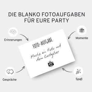 Fotoaufgaben Blanko – 50 Karten zum selber gestalten – Perfekt für Hochzeiten, Geburtstage, JGAs etc. –  inkl. Anleitung zum Aufstellen