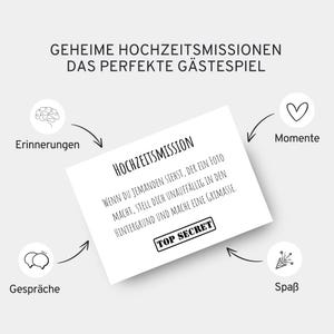 Hochzeitsmissionen by GLEDESTUND® - Kreatives Hochzeitsspiel für unvergessliche Momente mit 100 Karten, inkl. Anleitung zum Aufstellen