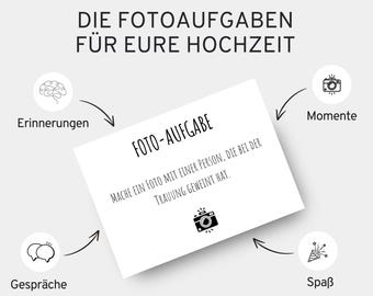 Wedding Photo Tasks | 100 Cards (including 10 blank cards for you to design yourself) | Photo Tasks | Getting to Know You Game | Wedding Game