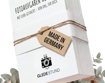 Fotoaufgaben Hochzeit | 100 Karten (davon 10 Blanko Karten zum selber gestalten) | Fotoaufgaben | Kennenlernspiel Hochzeit | Hochzeitsspiel