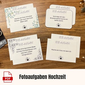4 modèles | Tâches photo 80 cartes PDF | y compris les instructions et le blanc | Télécharger | Mariage de jeu de fête |  Jeu invité | Apprendre à se connaître jeu mariage