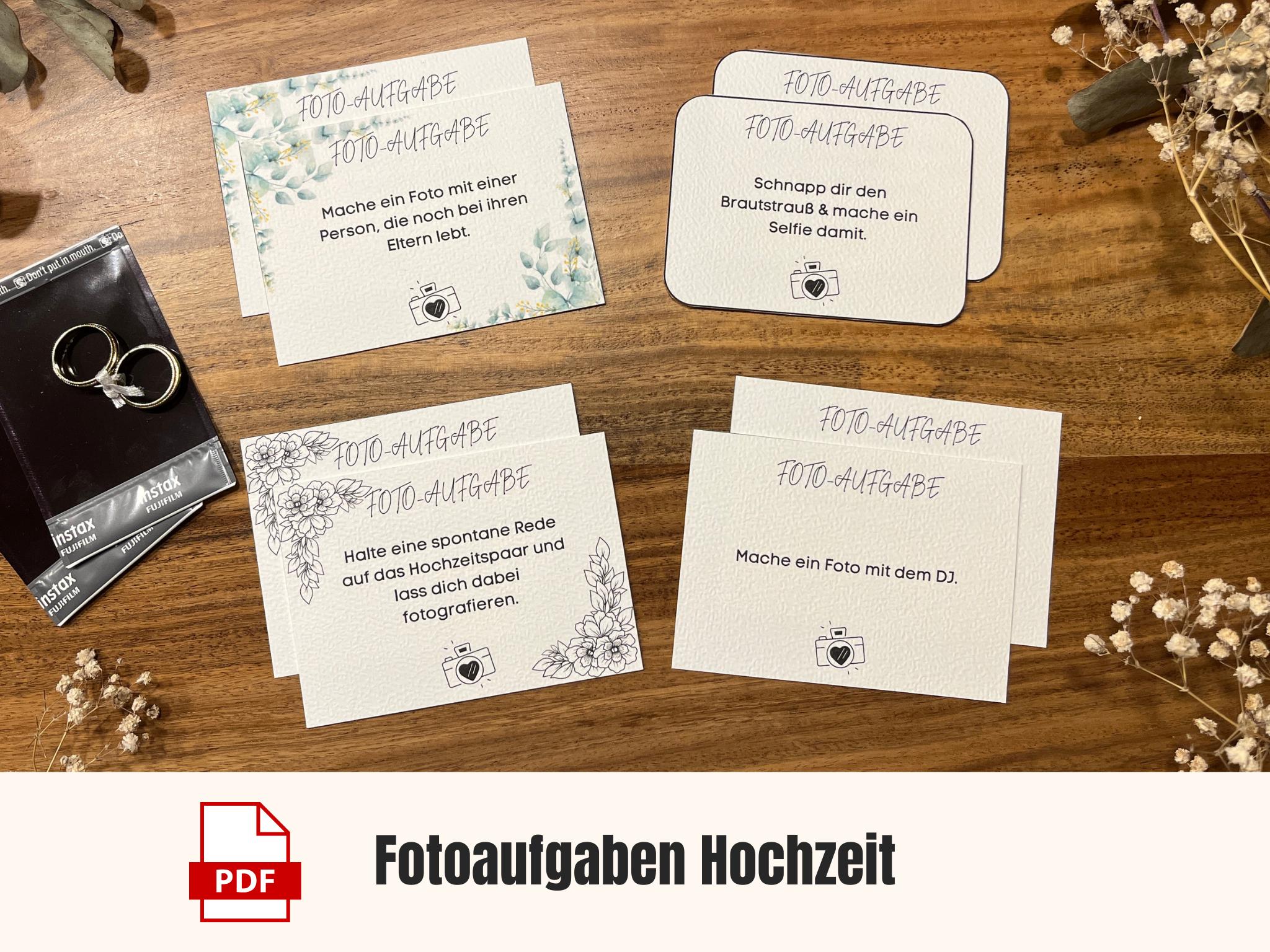 4 designs | Photo tasks 80 cards PDF | incl. instructions & blank | Download | Wedding party game | Guest game | Wedding get-to-know-you game