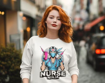 Unisex Bold NURSE NINJA Crewneck SWEATSHIRT - Comfort And Durable Health Hero Sweater In Multiple Colors And Sizes