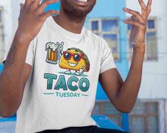 Cinco De Mayo BEER Graphic TACO SHIRT, Taco Tuesday and Beer Mug Print Taco Lover Mexican Tee