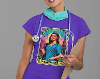 Medical Floral NURSE LOTERIA T SHIRT, La Enfermera Flowers Design Nursing Profession Healthcare Graphic Tee