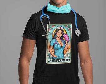 Daisy FLORAL NURSE Coffee T SHIRT, Unisex Soft Style La Enfermera Spanish Nursing Profession Loteria Tee