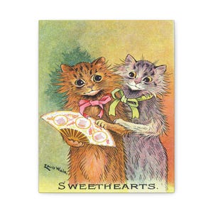 Louis Wain Art, Sweethearts Cats, Matte Stretched Decor | Great Valentine's Gift for Cat Lovers | Animal Art