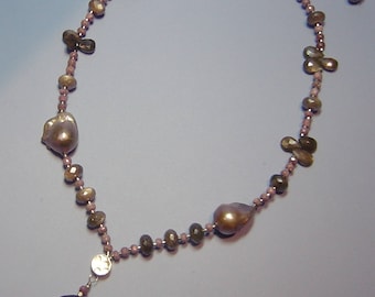 Pink and Gray Gemstone and Pearl Necklace