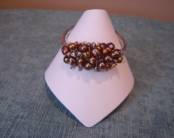 Luscious Copper Pearl Cluster Bangle Bracelet