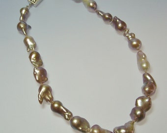 Wow - SALE - Natural Pink Large Baroque Pearl Necklace - Pure Luxury - As seen in Bead Trends Magazine - Incredible Luster and Amazing Clasp