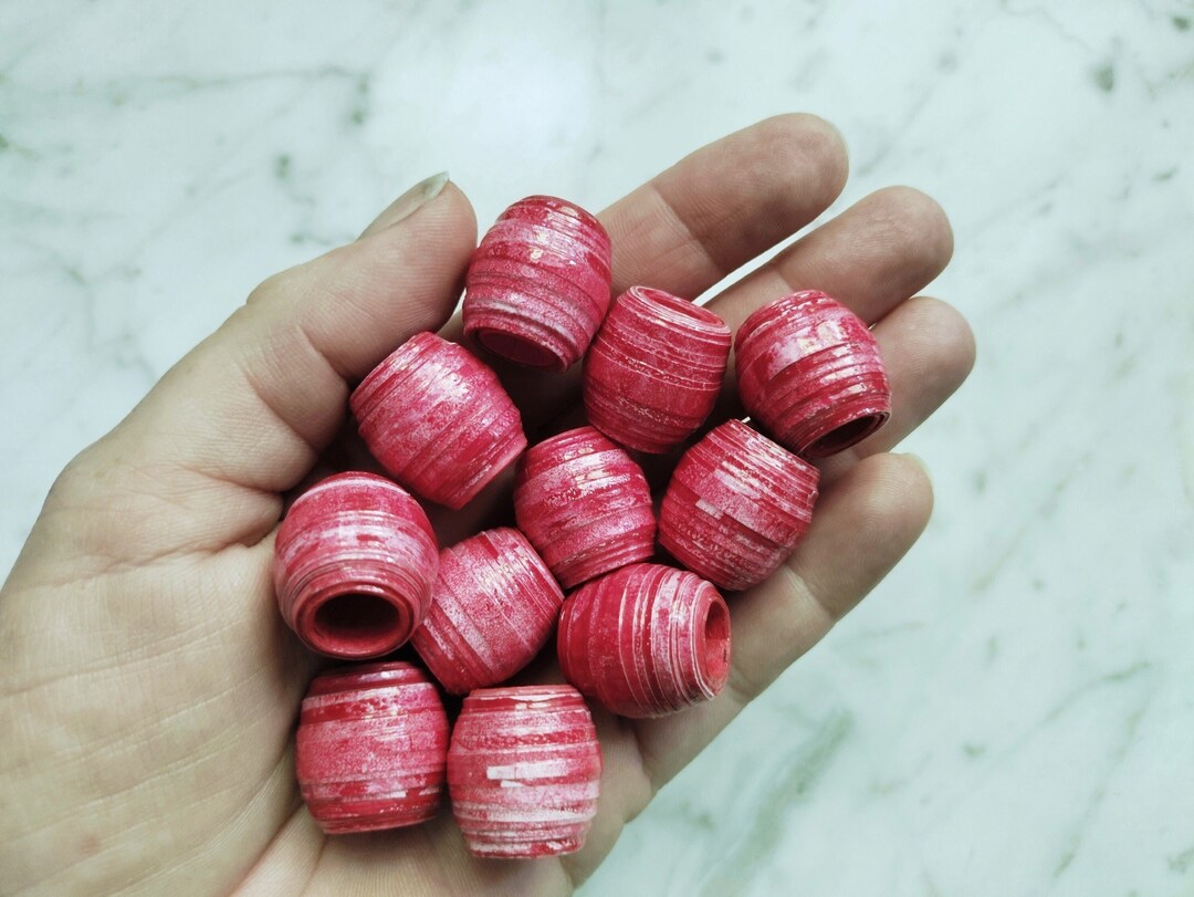 Large Hole Macrame Beads, Large Paper Beads, Chunky Beads, Red Beads