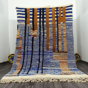 Beni Ourainbleu Rug, Moroccan Abstract Wool Carpet, Cozy Handmade Bohemian Berber Area Rug, Custom Living Room or Bedroom Rug, artisana rug