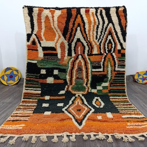 Unique Handmade Orange rug - Amazing Multicolored Rug - Custom Fabulous Boujaad Rug -Abstract Wool orange rug -Authentic Moroccan rug