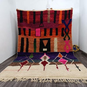 Amazing Multicolored Rug,Custom Fabulous Boujaad Rug,Beni Ourain Rug,Luxurious Multicolored Wool Rug,   Traditional Moroccan Carpet