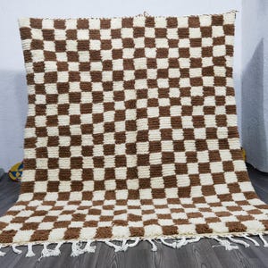 Moroccan rug,Custom Morrocan Rug,Artistic Moroccan Rug, Handmade rug,style Handwoven Brown Checkered Rug  - Moroccan checkerboard rug ,rugs