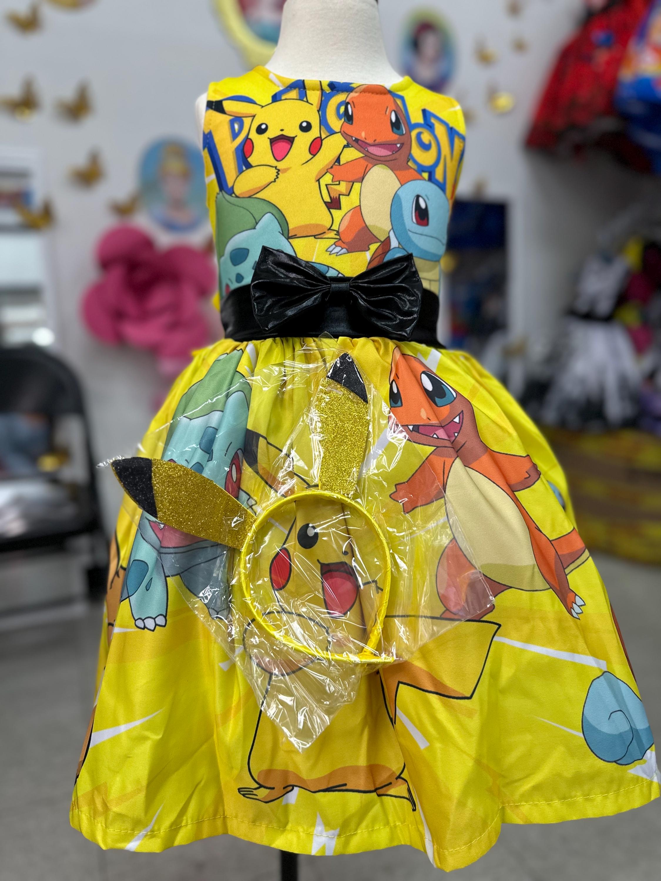 blue dress for baby girl Yellow Pikachu Inspired by Pokemon Swing Vintage 1950s Dress with Headband, Yellow / M