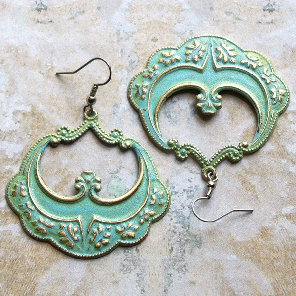 Pirate Queen Dream Hoop Earrings - Distressed Enamel Neo Victorian Mint Green Aqua Fall Fashion