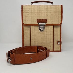 Sacoche en raphia, rabane, cuir, Sac raphia crochet, sacoche homme, sacoche d'été, sac paille fait-main, artisanat, sac à bandoulière