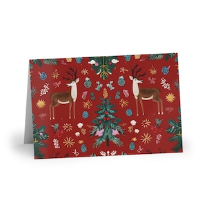 Festive Holiday Card Set: Reindeer & Christmas Tree Design