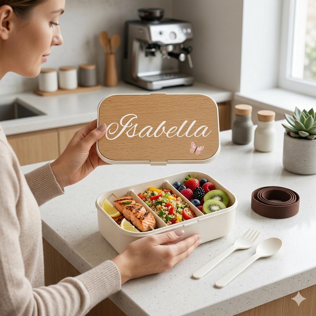 Personalized Bento Box, Butterfly Wooden Snack Food Storage, Custom Lunchbox, Kitchen Container Gift
