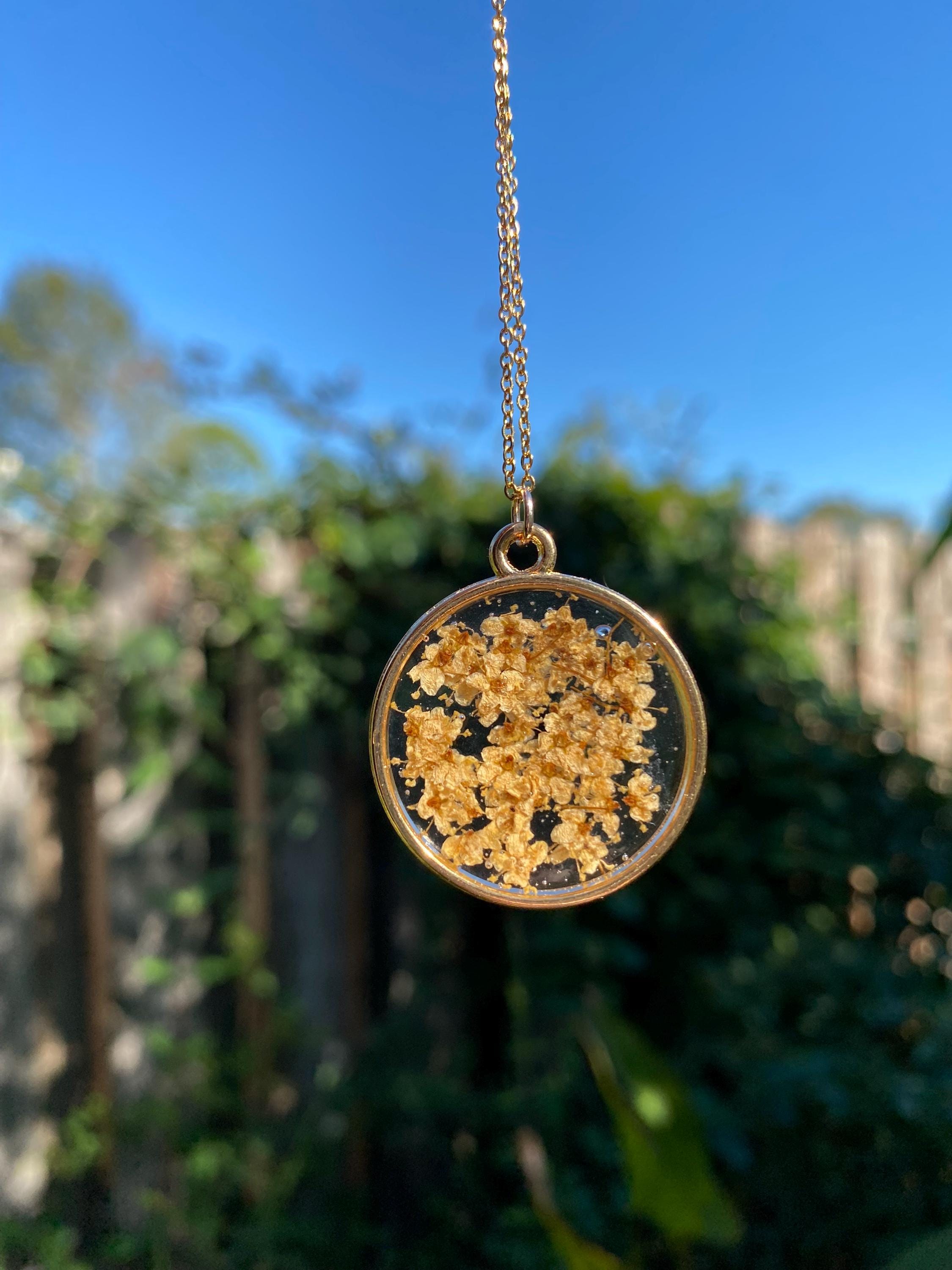 Real Elderberry Flower Pendant Necklace in Resin
