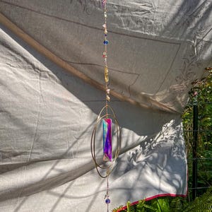 Etheral 3D Spinning Suncatcher | Handmade Window Decoration | Rainbow Refracting Crystal Home Decor | Rectangular Prism