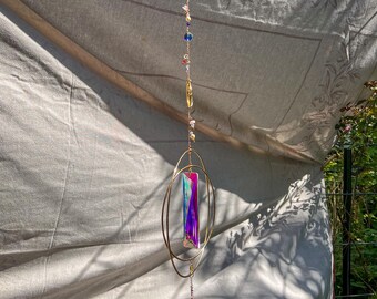 Etheral 3D Spinning Suncatcher | Handmade Window Decoration | Rainbow Refracting Crystal Home Decor | Rectangular Prism
