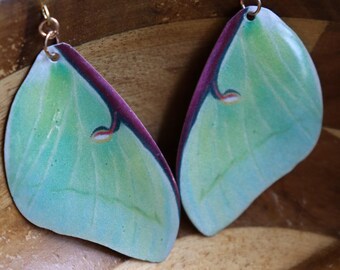 Luna Moth Earrings, Life Size Moth Wing Earrings, Luna Butterfly Jewelry, Moth Dangle Earrings, Hypoallergenic Silver Earrings, Nature Art