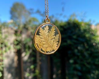 Real Rabbitsfoot Fern Pendant Necklace in Resin
