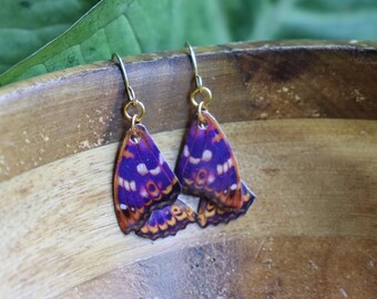 Lesser Purple Emperor Butterfly Earrings, Miniature Butterfly Jewelry, 1/4 Scale Butterfly, Gold Plated Earrings, Resin Nature Jewelry