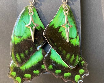 Emerald Star | Butterfly Wing Earrings | Handmade | Hypoallergenic Stainless Steel