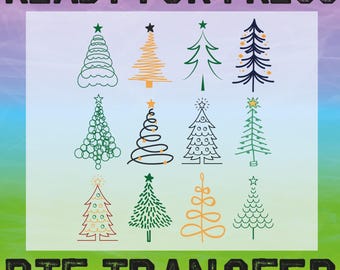 Merry Christmas Trees DTF Ready To Press, Christmas Family Heat Transfer, Xmas Holiday