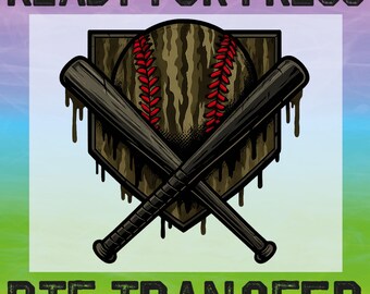 Camo Baseball Drip Ice Cream DTF Ready To Press, Baseball Heat Transfer - Game Day