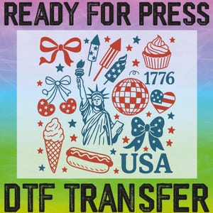 Retro America Coquette Ready To Press, 4th Of July Dtf, Preppy 4th of July Dtf, Independence Day Dtf, Vintage USA 1776 Dtf, America Coquette