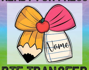 Custom Teacher Pencil Bow DTF Heat Transfer, Personalized